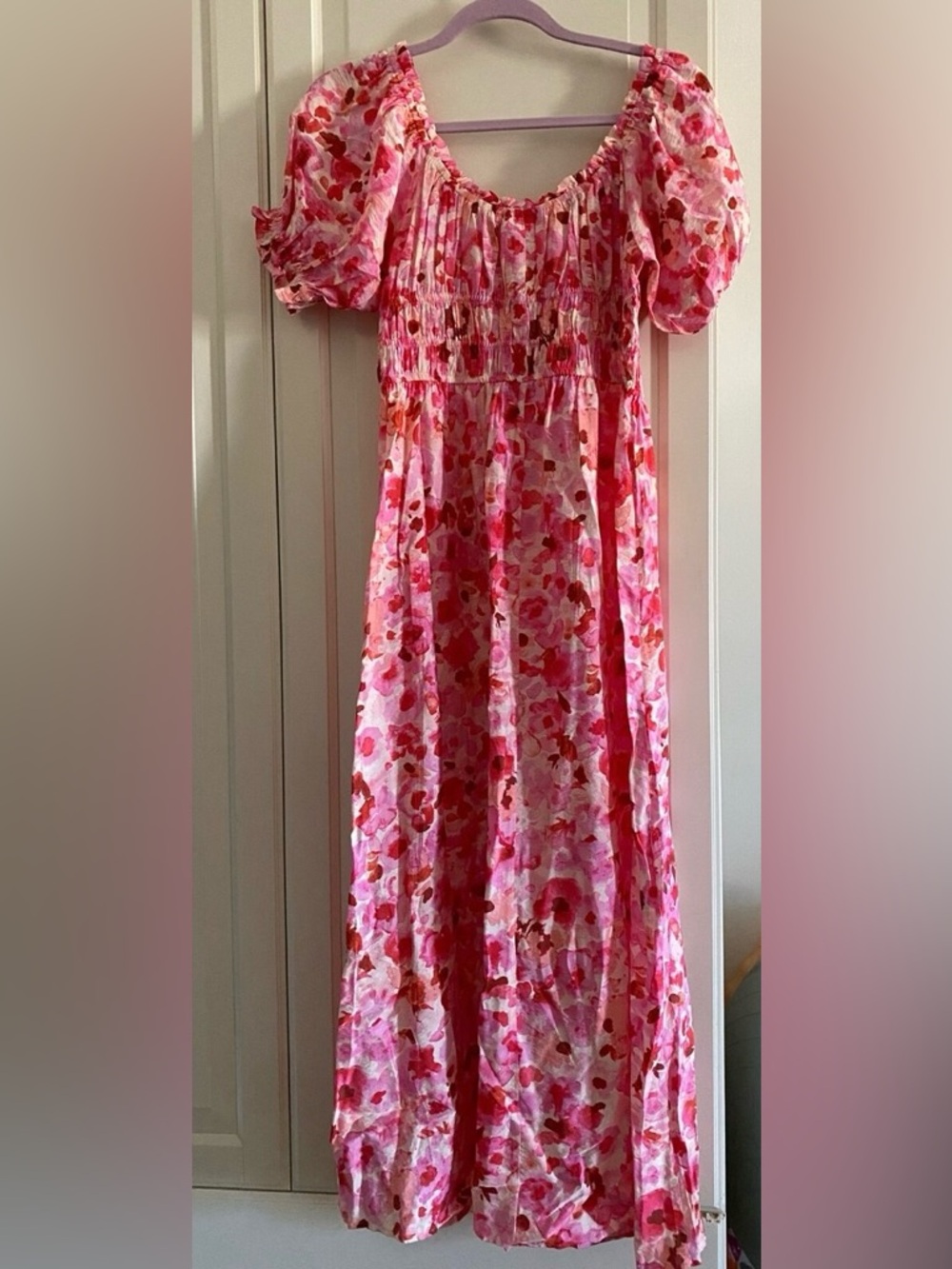 NEW H&M Pink Floral Puff-Sleeve Maxi Dress